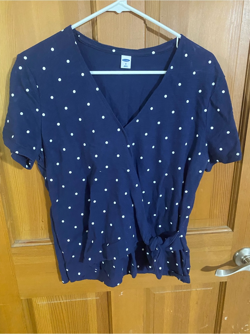 Old Navy Navy Polka Dot Wrap Blouse
